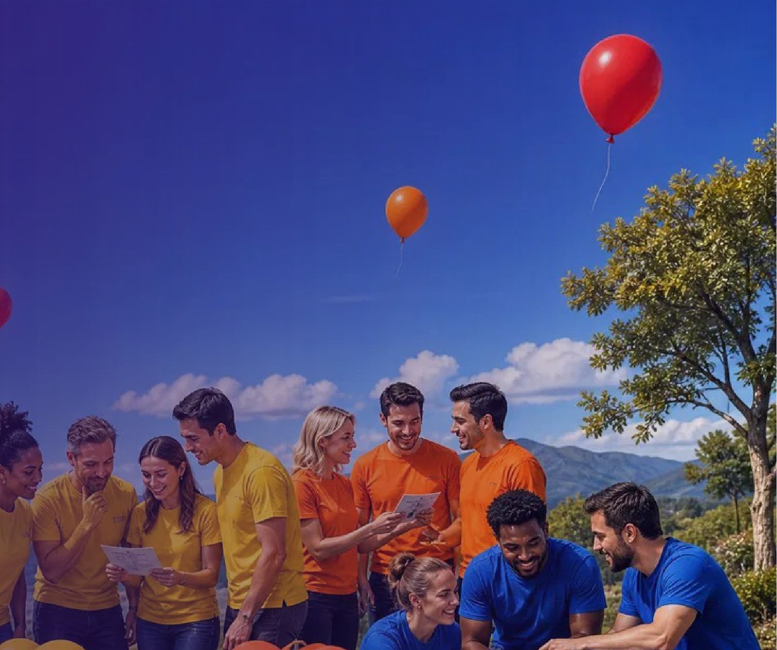 Groupe qui célèbre un moment de complicité en plein air