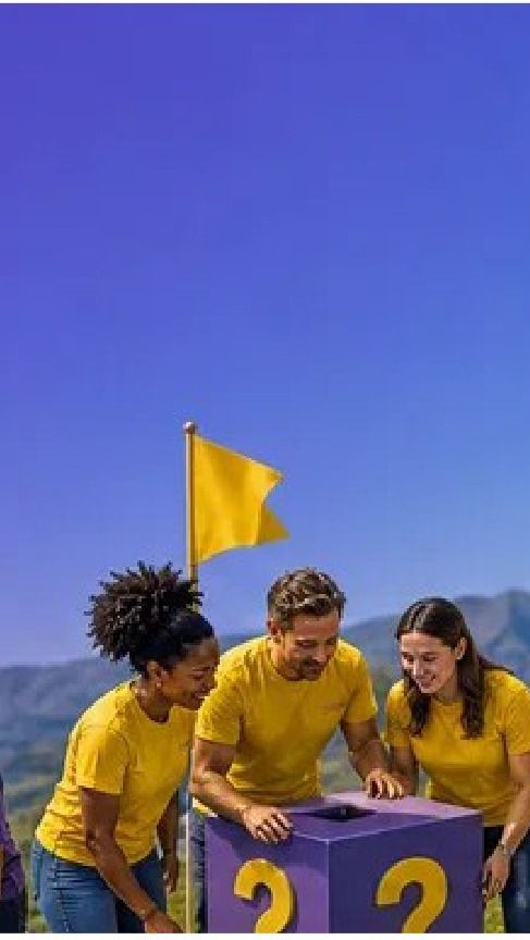 Équipe autour d'un panier de ballons pendant Crazy Ballon Challenge