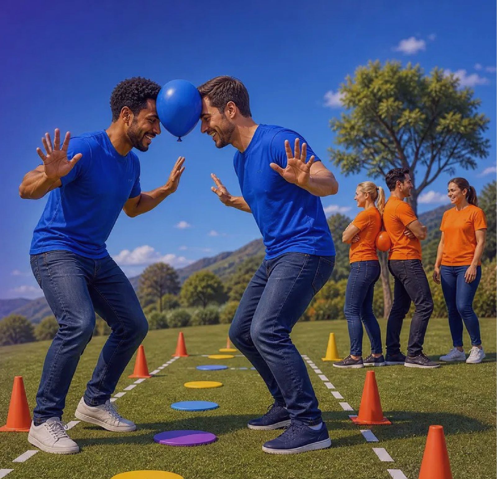 Duo relevant le défi du ballon en équilibre